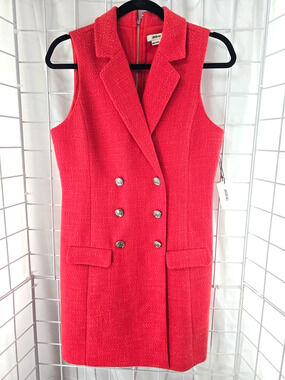 NWT Jason WU Button Detail Orange Tweed Sleeveless Blazer Dress Size S